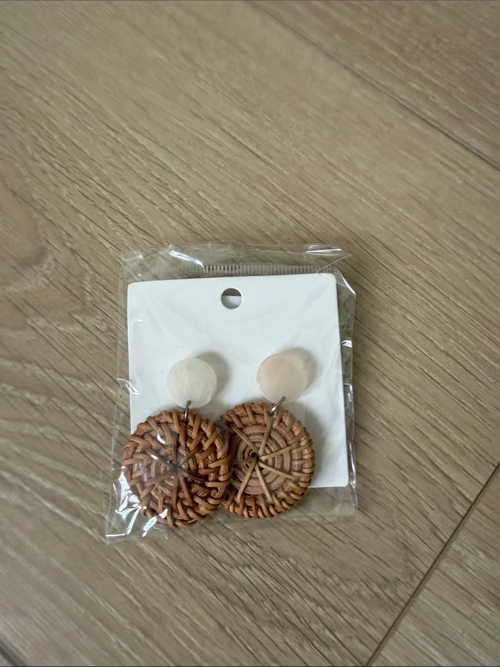 Woven Round Drop Earrings in Tan